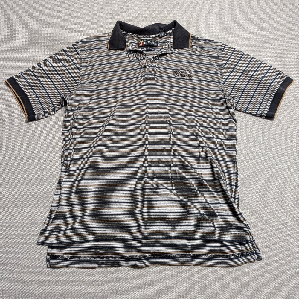 Divots Men's Polo Shirt L Multi-Color Pima Cotton Striped Golf Stone Mountain